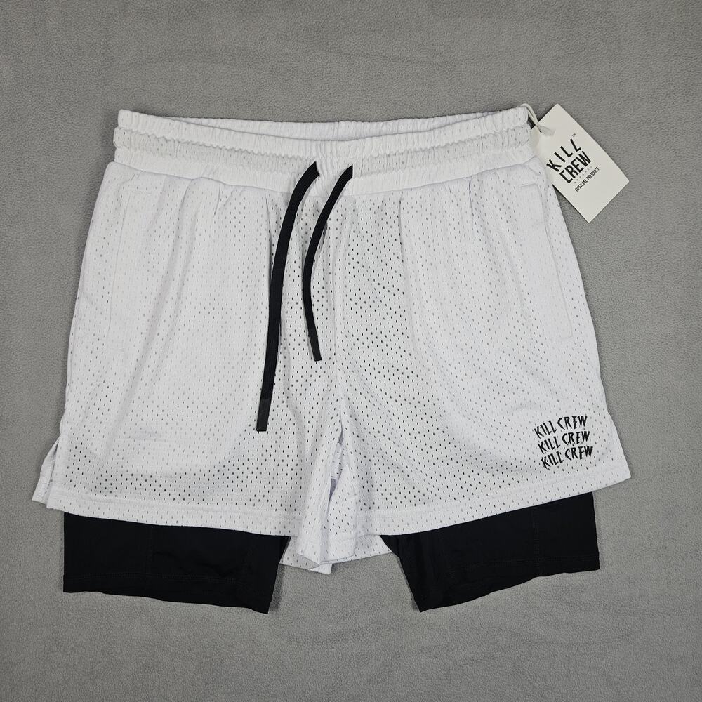 Kill Crew Training Shorts with Liner Unisex Large (32-34) White Mesh Workout Gym
